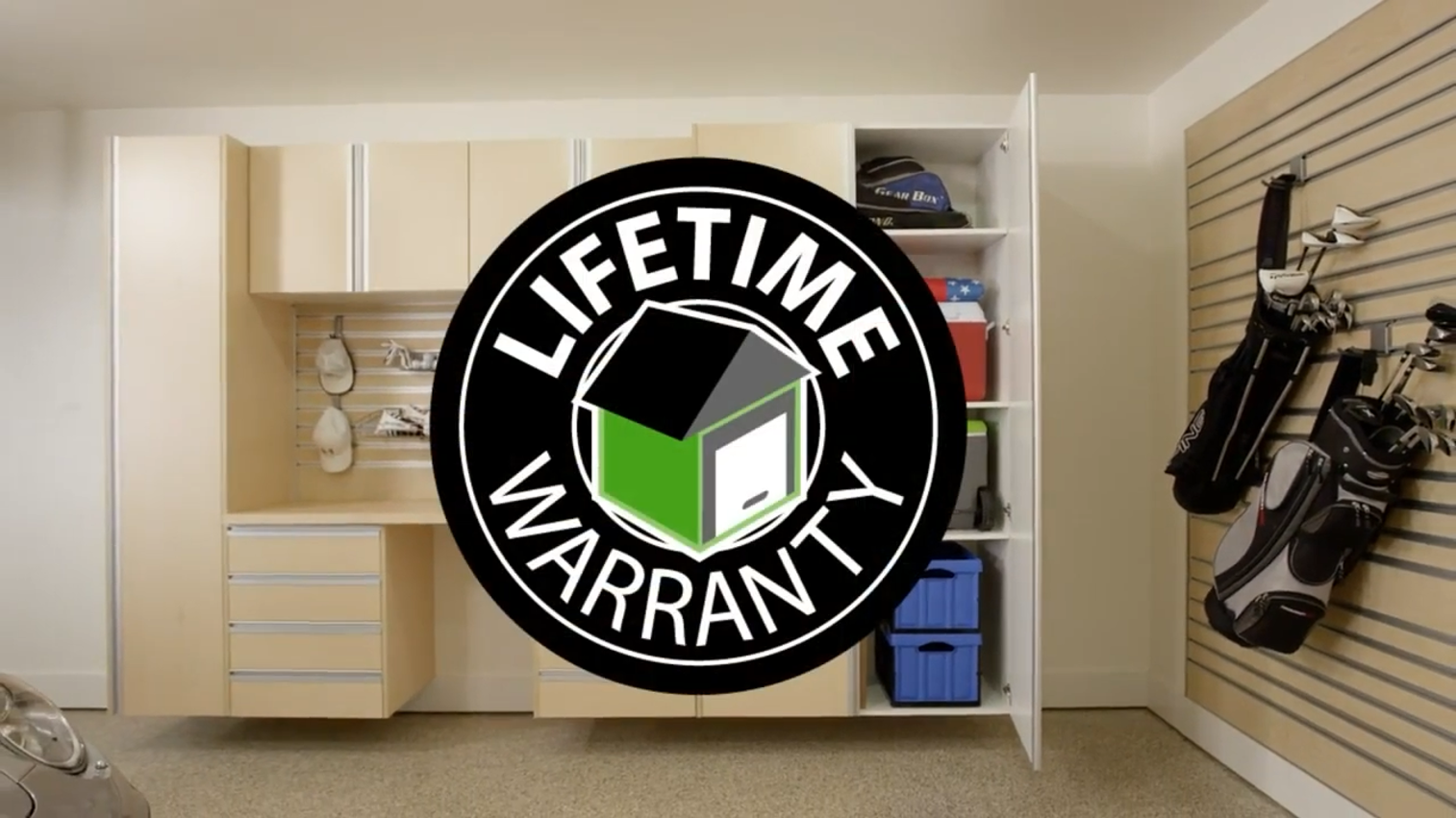 garage with liftetime warranty badge