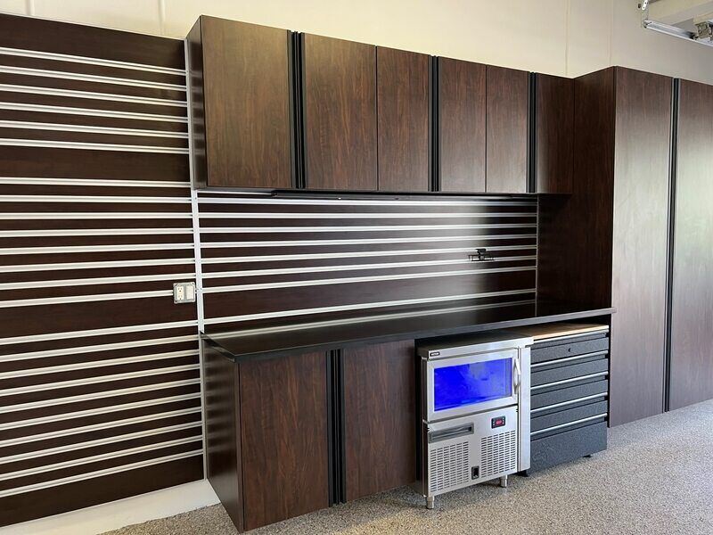 Cabinets and wall storage in a garage